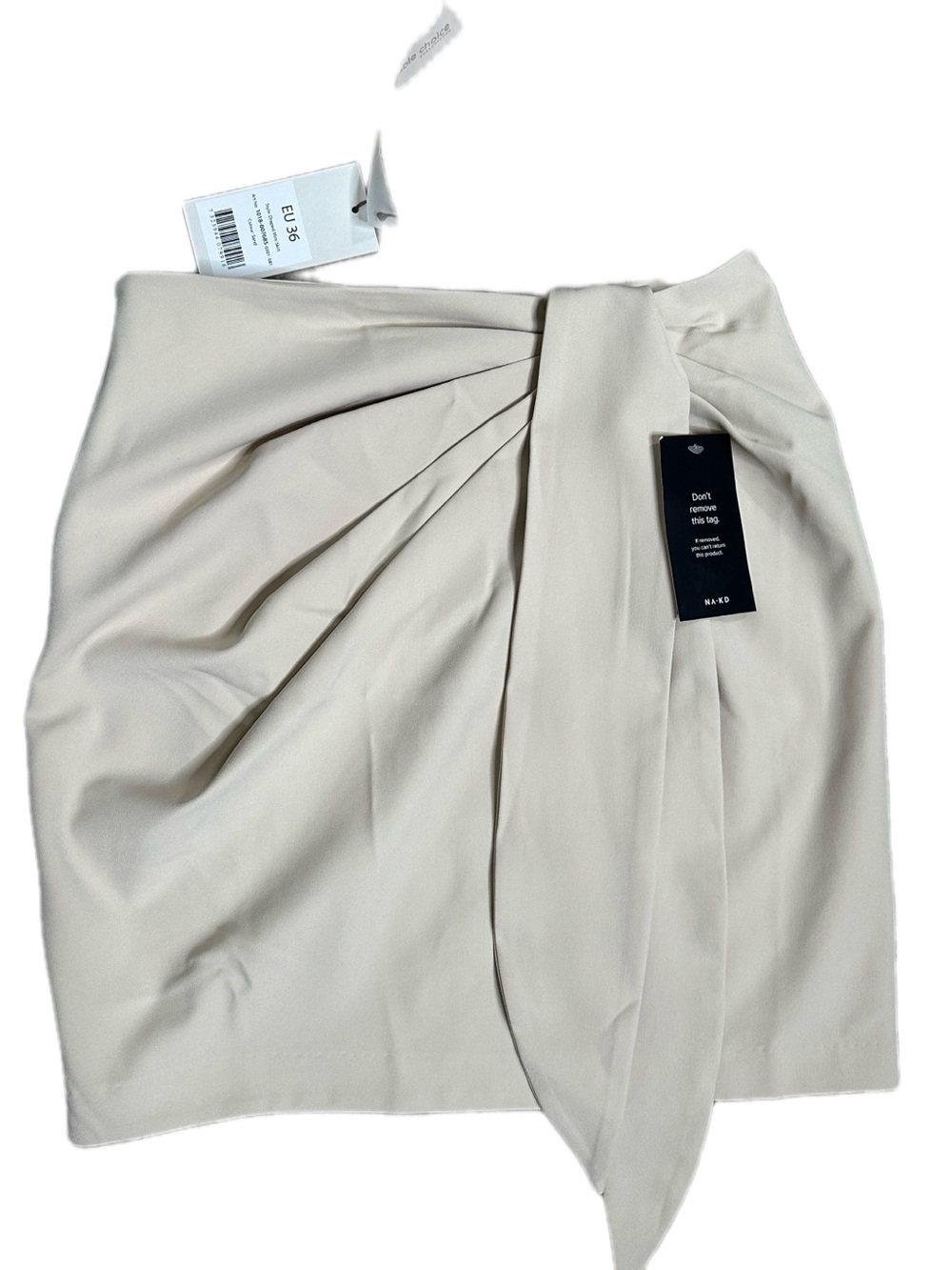 Tie-Waist Cream Pencil Skirt